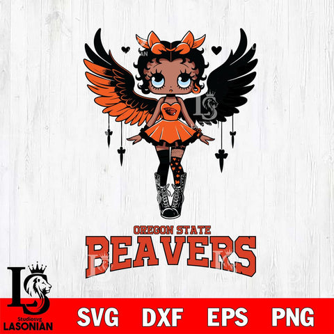 Oregon State Beavers Anglel Black Fan Girl Betty Boop, Svg Eps Dxf Png File, Digital Download