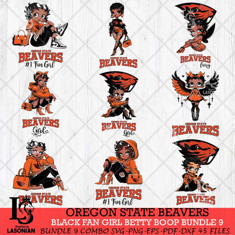 Oregon State Beavers Black Fan Girl Betty Boop Bundle 9, Svg Eps Dxf Png File, Digital Download