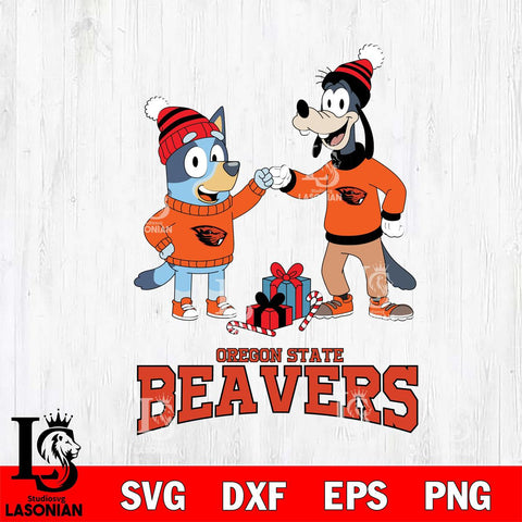 Oregon State Beavers Bluey With Goofy Christmas File Cut, NCAA SVG DXF EPS PNG FILE, Digital Download,Instant Download, Silhouette