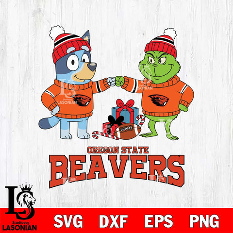 Oregon State Beavers Bluey With Grinch Christmas File Cut, NCAA SVG DXF EPS PNG FILE, Digital Download,Instant Download, Silhouette