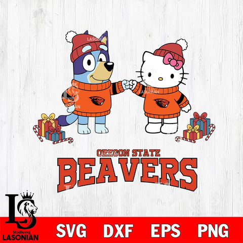 Oregon State Beavers Bluey With Hello kitty Christmas File Cut, NCAA SVG DXF EPS PNG FILE, Digital Download,Instant Download, Silhouette