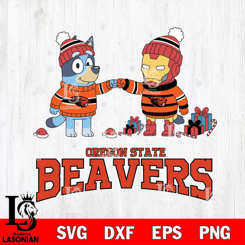 Oregon State Beavers Bluey With Iron man Christmas File Cut, NCAA SVG DXF EPS PNG FILE, Digital Download,Instant Download, Silhouette