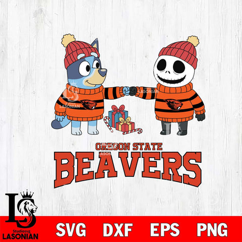 Oregon State Beavers Bluey With Jack Skellington Christmas File Cut, NCAA SVG DXF EPS PNG FILE, Digital Download,Instant Download, Silhouette