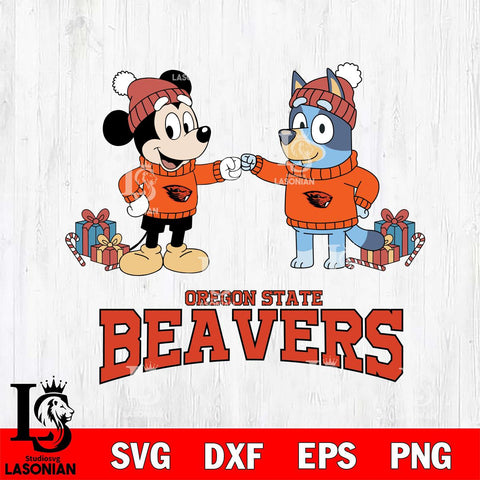 Oregon State Beavers Bluey With Mickey Christmas File Cut, NCAA SVG DXF EPS PNG FILE, Digital Download,Instant Download, Silhouette