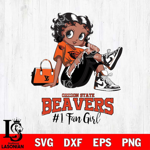Oregon State Beavers #1 Black Fan Girl Betty Boop, Svg Eps Dxf Png File, Digital Download