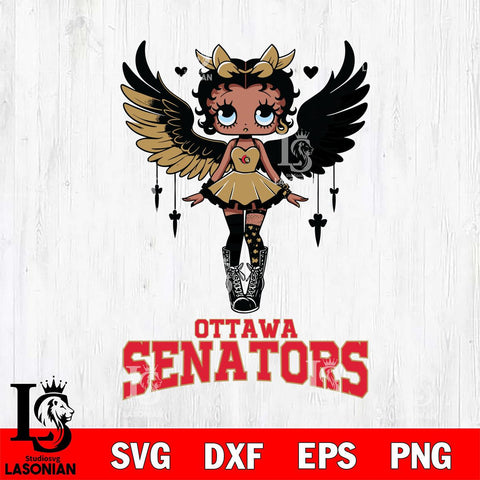 Ottawa Senators Anglel Black Fan Girl Betty Boop, Svg Eps Dxf Png File, Digital Download