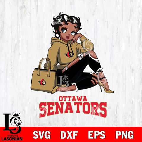 Ottawa Senators Awesome Black Fan Girl Betty Boop, Svg Eps Dxf Png File, Digital Download