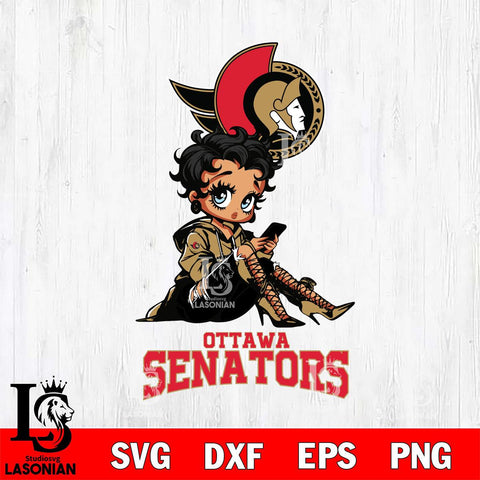 Ottawa Senators Style Black Fan Girl Betty Boop, Svg Eps Dxf Png File, Digital Download