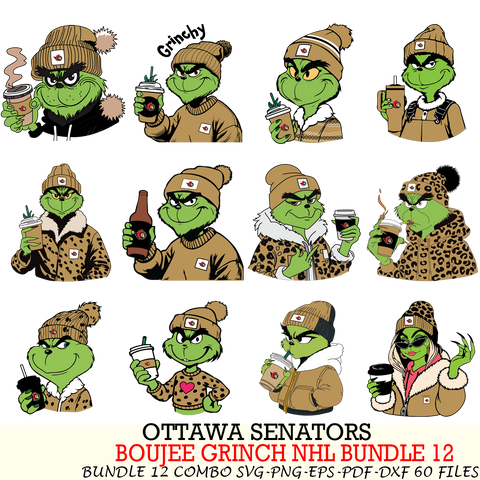 Ottawa Senators  Boujee Grinch NHL Bundle 12 SVG Eps Dxf Png File, Digital Download, Instant Download