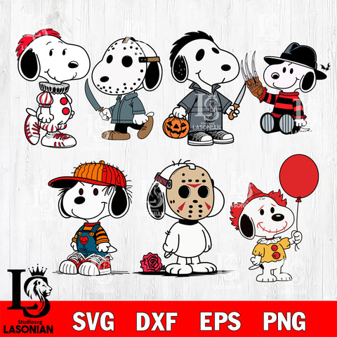 Peanuts Cartoon Horror Characters,Horror Killer bundle SVG DXF EPS PNG FILE, Halloween File Cut, Digital Download,Instant Download, Silhouette,Horror Cricut