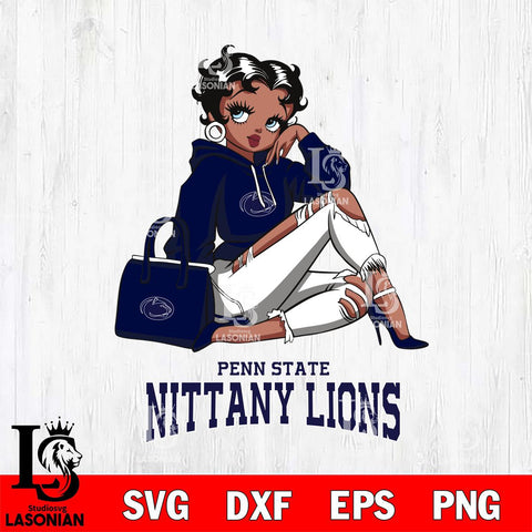 Penn State Nittany Lions Awesome Black Fan Girl Betty Boop, Svg Eps Dxf Png File, Digital Download