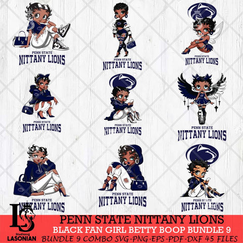Penn State Nittany Lions Black Fan Girl Betty Boop Bundle 9, Svg Eps Dxf Png File, Digital Download
