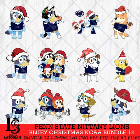 Penn State Nittany Lions Bluey Christmas NCAA Bundle 12 SVG Eps Dxf Png File, Digital Download, Instant Download