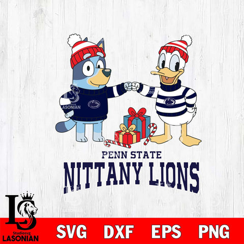 Penn State Nittany Lions Bluey With Donald Duck Christmas File Cut, NCAA SVG DXF EPS PNG FILE, Digital Download,Instant Download, Silhouette
