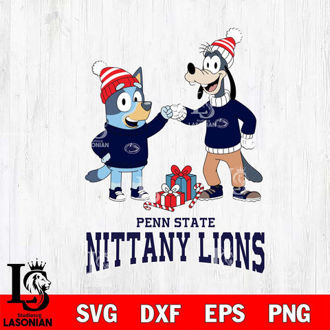 Penn State Nittany Lions Bluey With Goofy Christmas File Cut, NCAA SVG DXF EPS PNG FILE, Digital Download,Instant Download, Silhouette