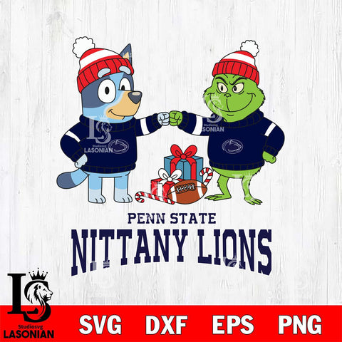 Penn State Nittany Lions Bluey With Grinch Christmas File Cut, NCAA SVG DXF EPS PNG FILE, Digital Download,Instant Download, Silhouette