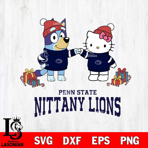 Penn State Nittany Lions Bluey With Hello kitty Christmas File Cut, NCAA SVG DXF EPS PNG FILE, Digital Download,Instant Download, Silhouette