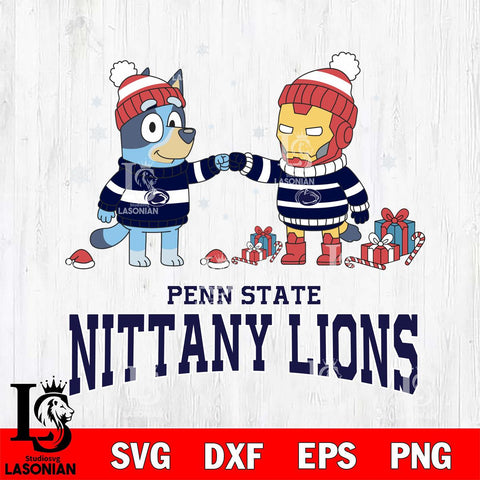 Penn State Nittany Lions Bluey With Iron man Christmas File Cut, NCAA SVG DXF EPS PNG FILE, Digital Download,Instant Download, Silhouette