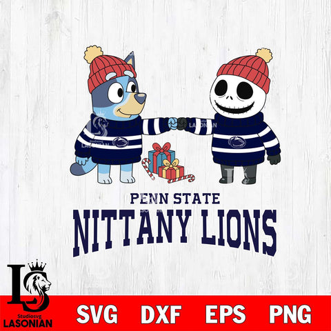 Penn State Nittany Lions Bluey With Jack Skellington Christmas File Cut, NCAA SVG DXF EPS PNG FILE, Digital Download,Instant Download, Silhouette