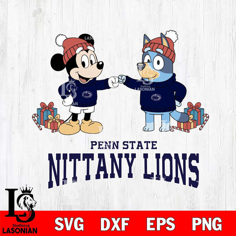 Penn State Nittany Lions Bluey With Mickey Christmas File Cut, NCAA SVG DXF EPS PNG FILE, Digital Download,Instant Download, Silhouette