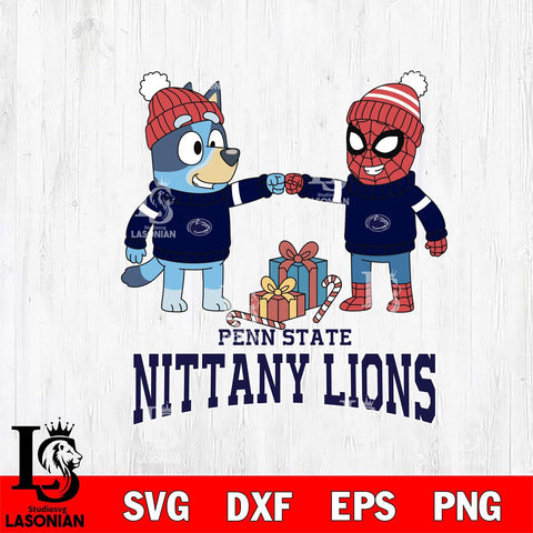 Penn State Nittany Lions Bluey With Spider man Christmas File Cut, NCAA SVG DXF EPS PNG FILE, Digital Download,Instant Download, Silhouette