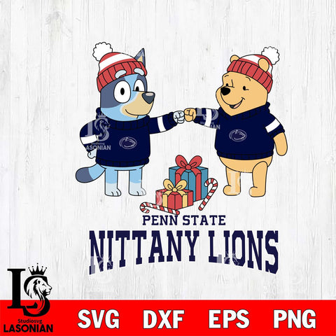 Penn State Nittany Lions Bluey With Winnie The Pooh Christmas File Cut, NCAA SVG DXF EPS PNG FILE, Digital Download,Instant Download, Silhouette