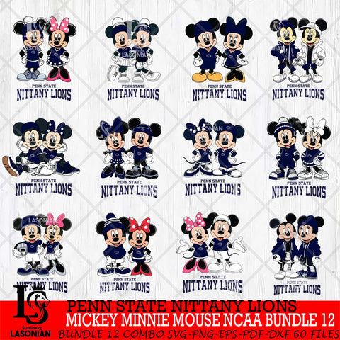 Penn State Nittany Lions Mickey Minnie Mouse NCAA Bundle 12 Svg Eps Dxf Png File, Bundle NCAA svg , File Cut , Digital Download , Instant Download, Cut Svg Files