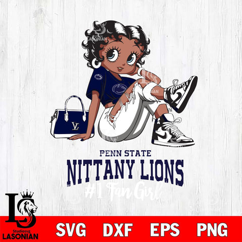 Penn State Nittany Lions #1 Black Fan Girl Betty Boop, Svg Eps Dxf Png File, Digital Download