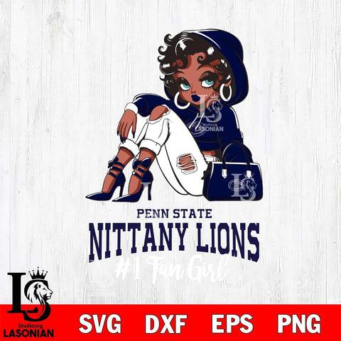 Penn State Nittany Lions #1 beauty Black Fan Girl, Svg Eps Dxf Png File, Digital Download