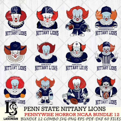Penn State Nittany Lions  Pennywise Horror NCAA Bundle 12 SVG Svg Eps Dxf Png File, Digital Download