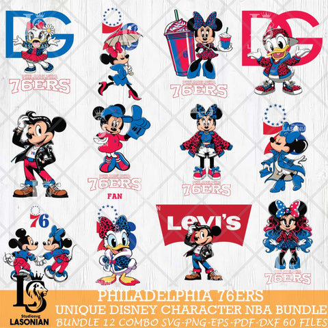 Philadelphia 76ers Disney character NBA Bundle 12 Svg Eps Dxf Png File, Digital Download, Instant Download