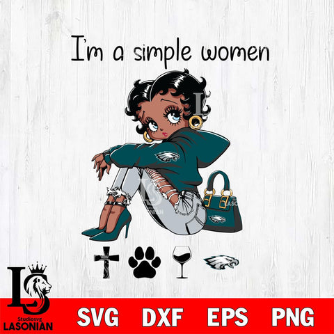 Philadelphia Eagles Betty Boop Black Fan I Am Simple Women Svg Eps Dxf Png File, Digital Download
