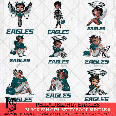 Philadelphia Eagles Black Fan Girl Betty Boop Bundle 9 Svg Eps Dxf Png File, Digital Download, Instant Download