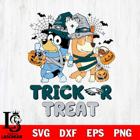 Philadelphia Eagles Bluey Trick or Treat Halloween 2 Svg Eps Dxf Png File, Digital Download, Instant Download