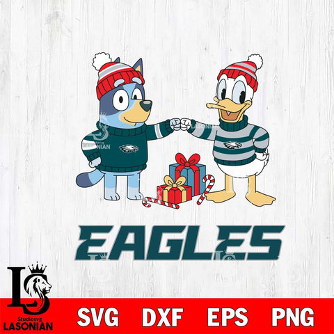Philadelphia Eagles Bluey With Donald Duck Christmas Cricut,Christmas SVG DXF EPS PNG FILE, Digital Download,Instant Download, Silhouette