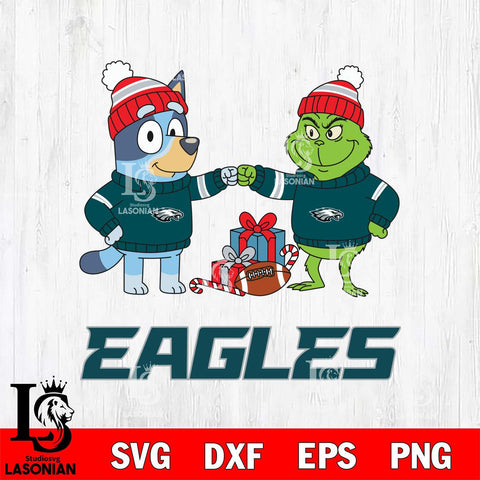Philadelphia Eagles Bluey With Grinch Christmas Cricut,Christmas SVG DXF EPS PNG FILE, Digital Download,Instant Download, Silhouette