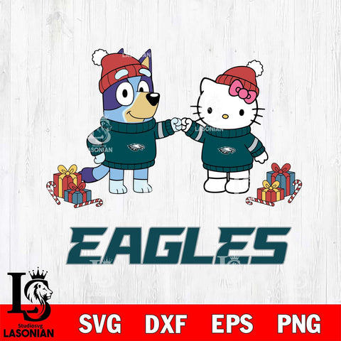 Philadelphia Eagles Bluey With Hello kitty Christmas Cricut,Christmas SVG DXF EPS PNG FILE, Digital Download,Instant Download, Silhouette