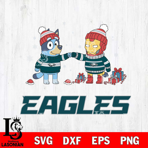 Philadelphia Eagles Bluey With Iron man Christmas Cricut,Christmas SVG DXF EPS PNG FILE, Digital Download,Instant Download, Silhouette