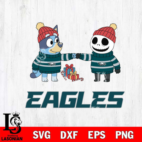 Philadelphia Eagles Bluey With Jack Skellington Christmas Cricut,Christmas SVG DXF EPS PNG FILE, Digital Download,Instant Download, Silhouette