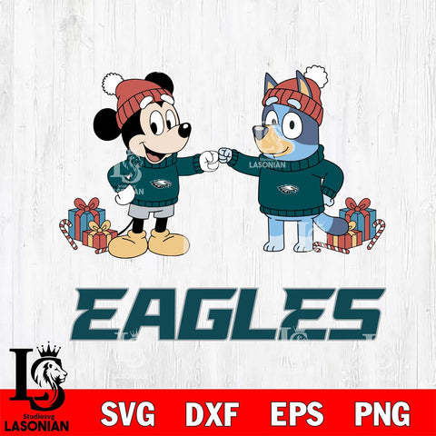 Philadelphia Eagles Bluey With Mickey Christmas Cricut,Christmas SVG DXF EPS PNG FILE, Digital Download,Instant Download, Silhouette