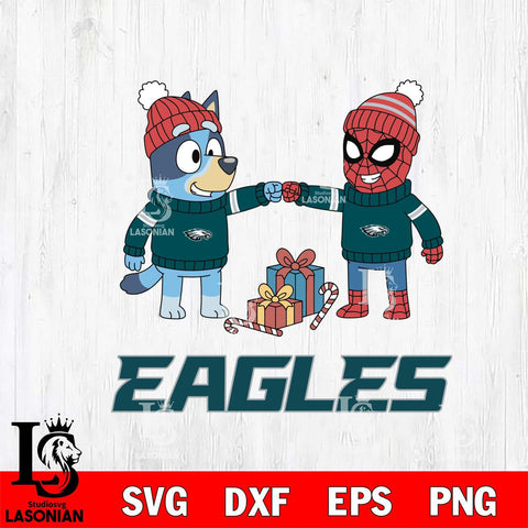 Philadelphia Eagles Bluey With Spider man Christmas Cricut,Christmas SVG DXF EPS PNG FILE, Digital Download,Instant Download, Silhouette