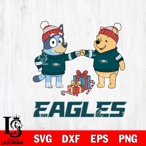 Philadelphia Eagles Bluey With Winnie The Pooh Christmas Cricut,Christmas SVG DXF EPS PNG FILE, Digital Download,Instant Download, Silhouette