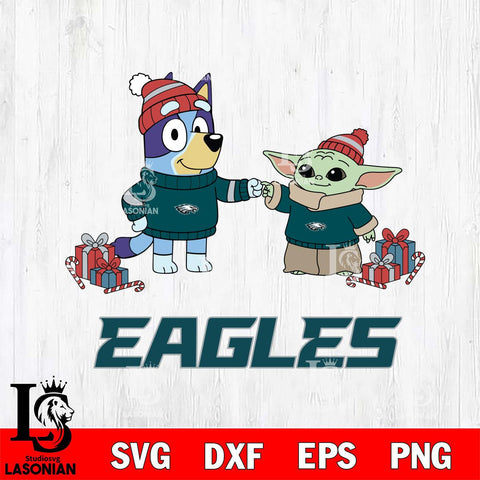 Philadelphia Eagles Bluey With Yoda Christmas Cricut,Christmas SVG DXF EPS PNG FILE, Digital Download,Instant Download, Silhouette