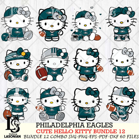 Philadelphia Eagles Cute Hello Kitty NFL Bundle 12 SVG Svg Eps Dxf Png File, NFL svg, Digital Download, Instant Download