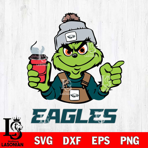 Philadelphia Eagles Grinch with coffee Svg Eps Dxf Png File, Digital Download, Instant Download