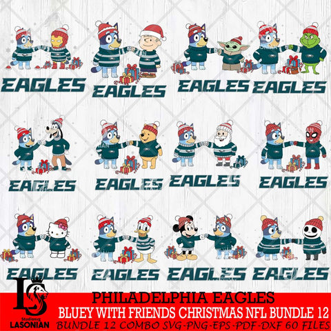 Philadelphia Eagles  Bluey With friends christmas NFL Bundle Cricut,Bundle NFL SVG DXF EPS PNG FILE, Digital Download,Instant Download, Silhouette