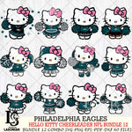 Philadelphia Eagles  Hello Kitty Cheerleader NFL Bundle 12 SVG Eps Dxf Png File, Digital Download, Instant Download