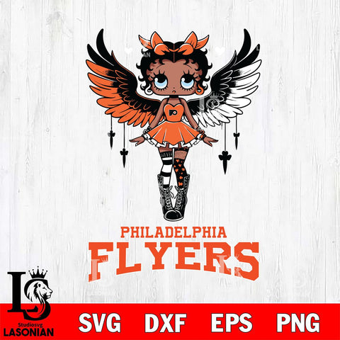 Philadelphia Flyers Anglel Black Fan Girl Betty Boop, Svg Eps Dxf Png File, Digital Download