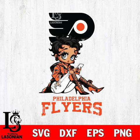 Philadelphia Flyers Style Black Fan Girl Betty Boop, Svg Eps Dxf Png File, Digital Download