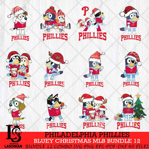 Philadelphia Phillies Bluey Christmas MLB Bundle 12 file Cricut , Bluey Cricut , Christmas Svg , Bluey svg , Digital Download, dxf eps png pdf file